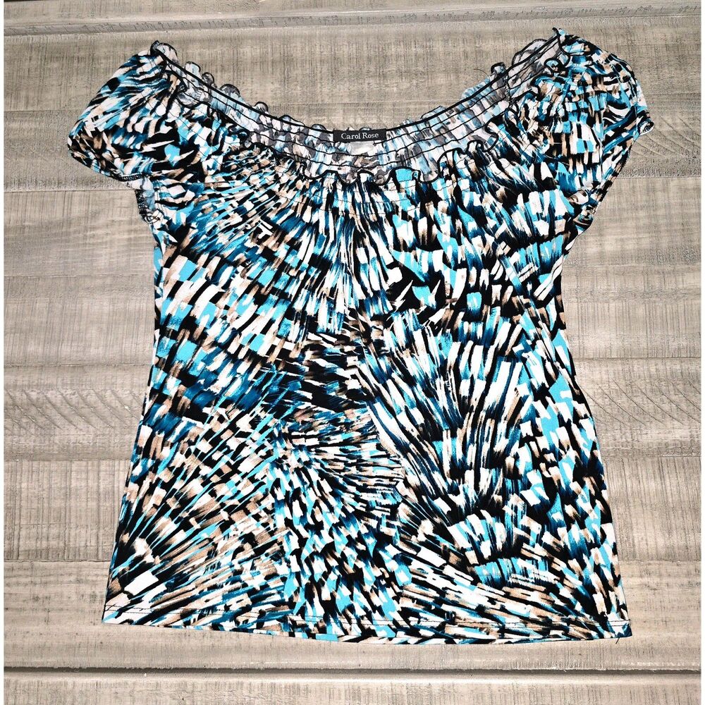 Carol Rose Blue & Black Short Sleeve Blouse Women's size medium